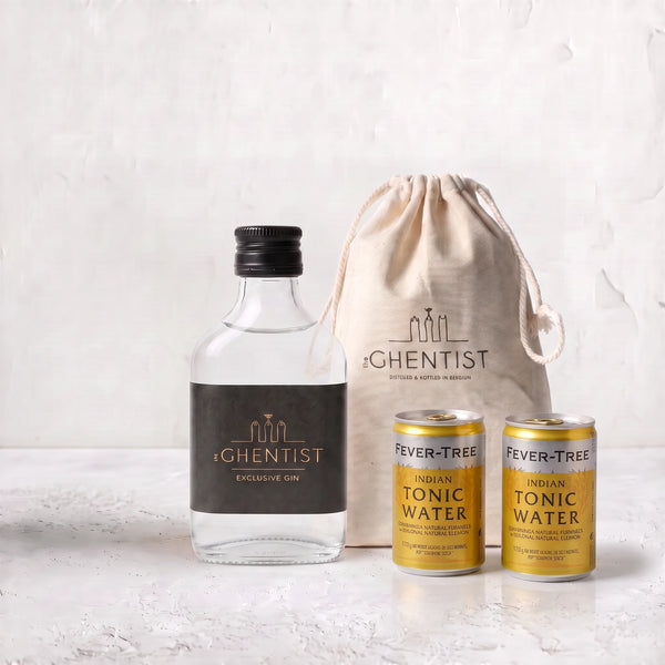 Apéro Box Gin & Tonic with 20cl The Ghentist gin, linen bag and two cans of Fever-Tree Indian Tonic