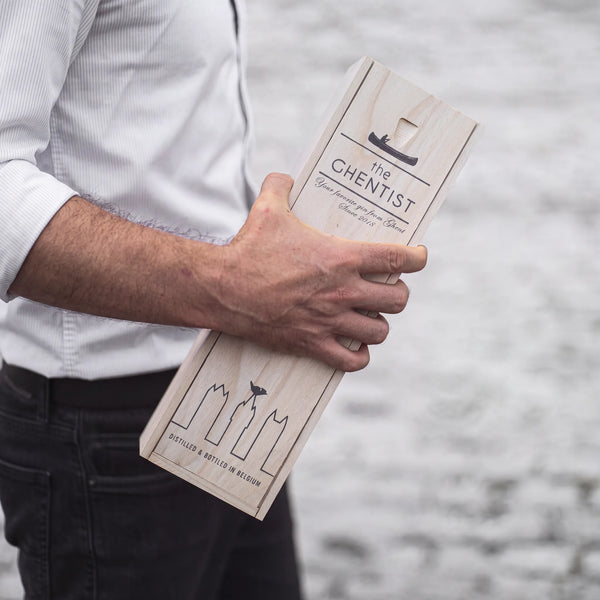 Houten The Ghentist geschenkkist met gegraveerd deksel