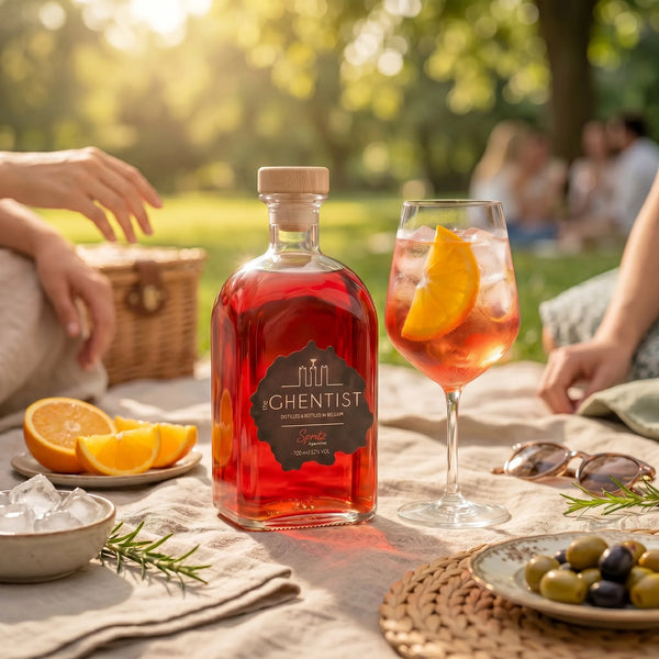 The Ghentist Spritz met gevuld glas bij een picknick in het park